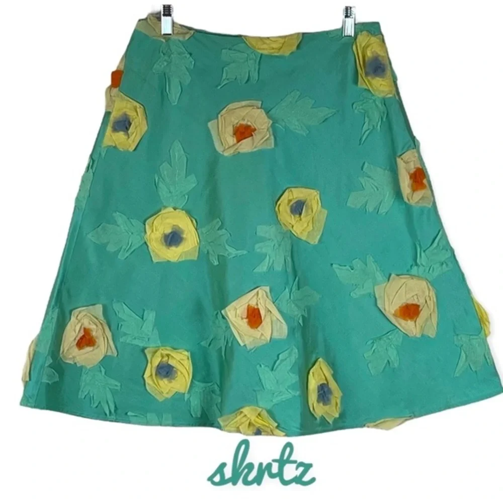 SKRTZ 100% Silk Mint Green Skirt With Rosettes NWOT